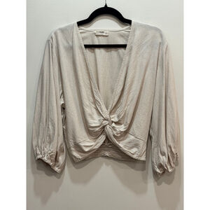 4OUR DREAMERS Beige Linen Wrap Crop Top XL Minimalist Boho Cottage Beach